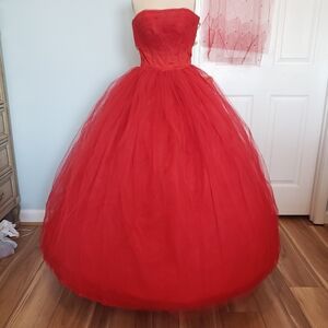 Vintage 1950's Red Strapless Ball Gown, S
